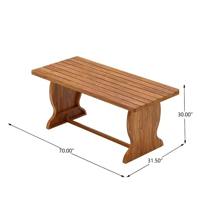 Christopher Knight Home Lorenzo Modern 7 Piece Acacia Wood Dining Table Set with Slatted Design and Fishtail-Shaped Legs