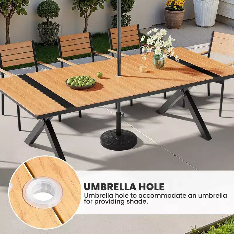 Crestlive Products Outdoor 11pcs Patio Dining Set Stackable Armchairs Wood Like Table With Umbrella Hole For Large Gatherings