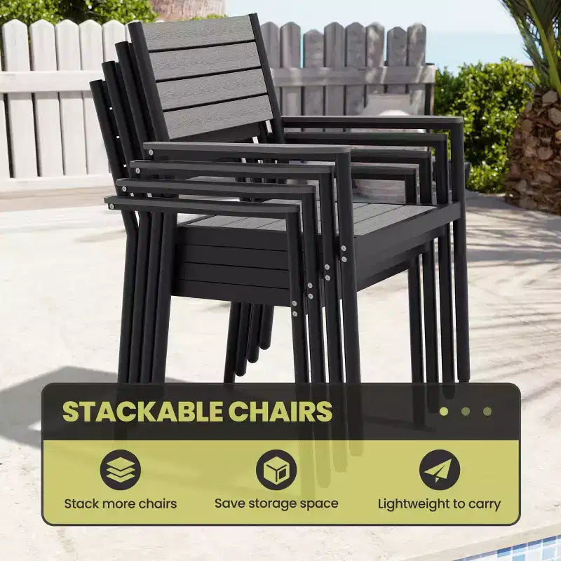 Crestlive Products Outdoor 11pcs Patio Dining Set Stackable Armchairs Wood Like Table With Umbrella Hole For Large Gatherings