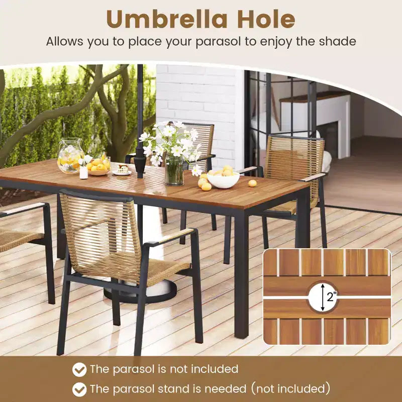 Gymax 9PCS Patio Dining Set for 8 w/Quick-Drying Fabric Sturdy Acacia Wood for Garden