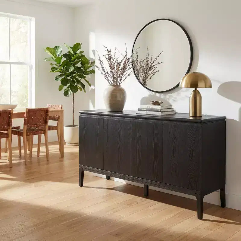 Credenza moderna a 4 ante da 59" con gambe in legno di gomma