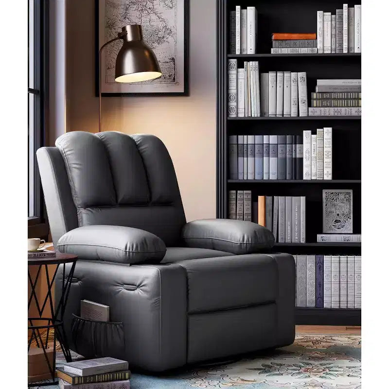 Poltrona Reclinabile Manuale Extra Large in Pelle, Classica con Supporto Lombare e Braccioli, Seduta Home Theater per Soggiorno, Camera da Letto, Cameretta