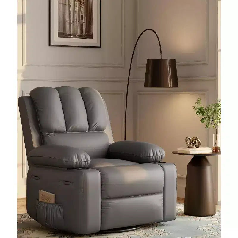 Poltrona Reclinabile Manuale Extra Large in Pelle, Classica con Supporto Lombare e Braccioli, Seduta Home Theater per Soggiorno, Camera da Letto, Cameretta