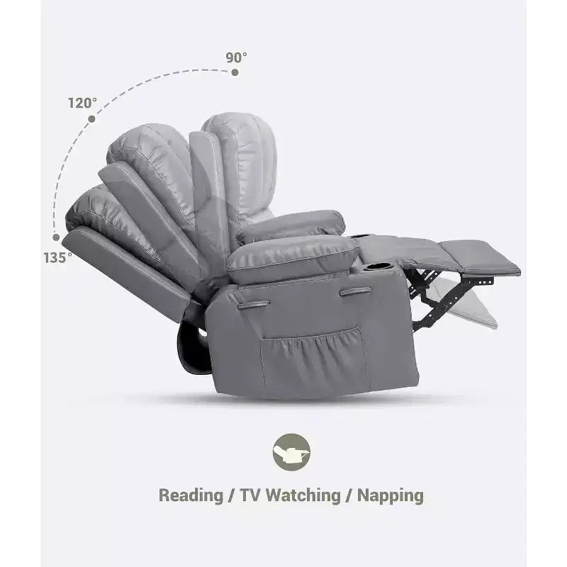 Poltrona Reclinabile Manuale Extra Large in Pelle, Classica con Supporto Lombare e Braccioli, Seduta Home Theater per Soggiorno, Camera da Letto, Cameretta