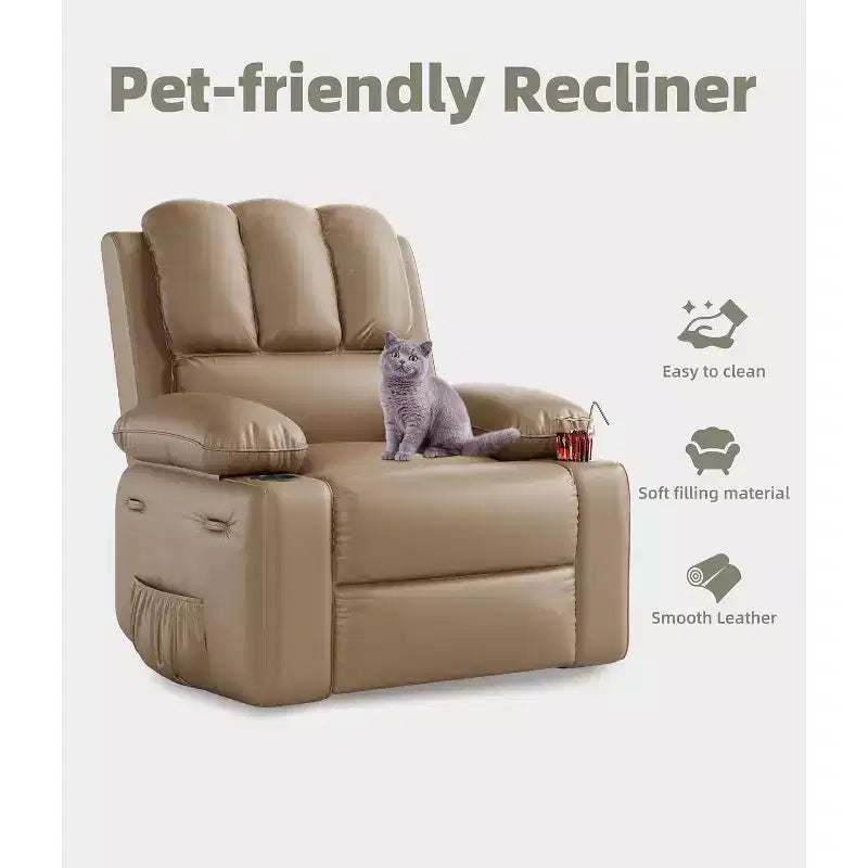 Poltrona Reclinabile Manuale Extra Large in Pelle, Classica con Supporto Lombare e Braccioli, Seduta Home Theater per Soggiorno, Camera da Letto, Cameretta