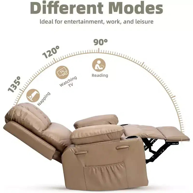 Poltrona Reclinabile Manuale Extra Large in Pelle, Classica con Supporto Lombare e Braccioli, Seduta Home Theater per Soggiorno, Camera da Letto, Cameretta