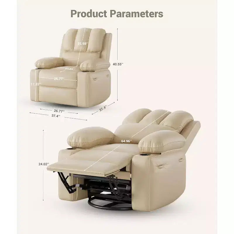 Poltrona Reclinabile Manuale Extra Large in Pelle, Classica con Supporto Lombare e Braccioli, Seduta Home Theater per Soggiorno, Camera da Letto, Cameretta