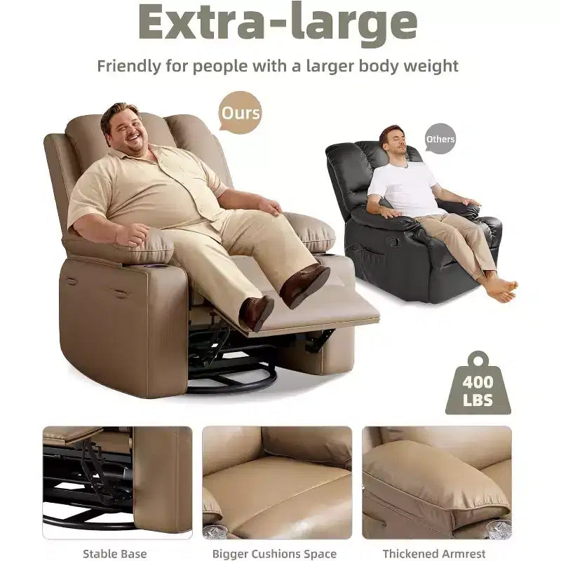 Poltrona Reclinabile Manuale Extra Large in Pelle, Classica con Supporto Lombare e Braccioli, Seduta Home Theater per Soggiorno, Camera da Letto, Cameretta
