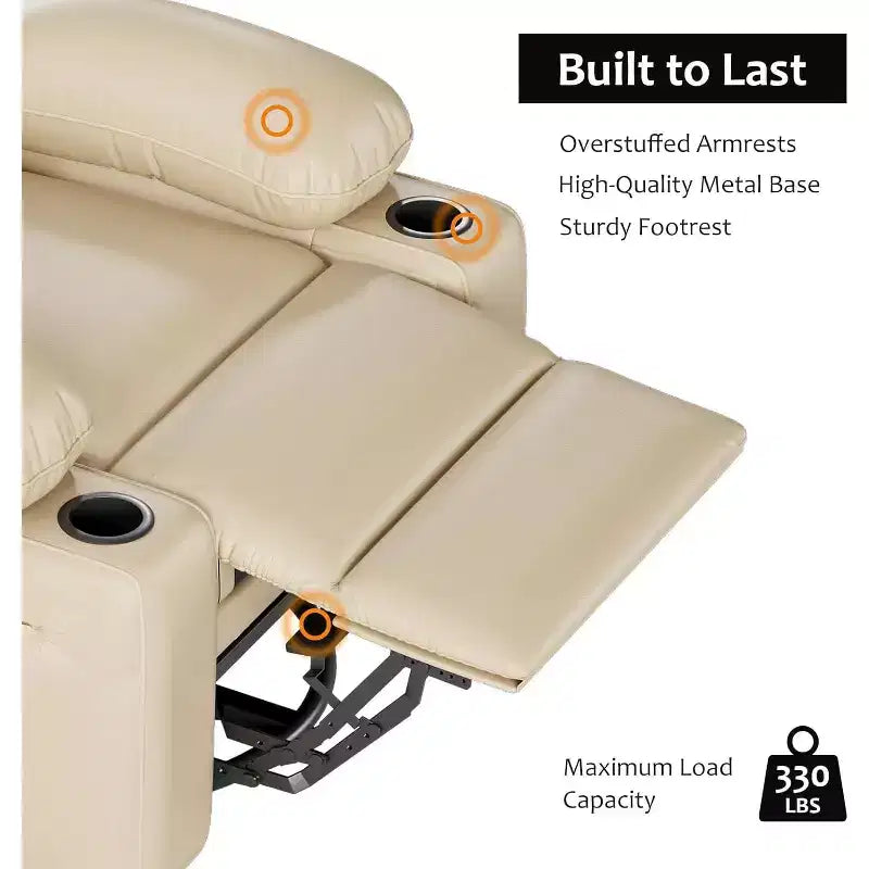 Poltrona Reclinabile Manuale Extra Large in Pelle, Classica con Supporto Lombare e Braccioli, Seduta Home Theater per Soggiorno, Camera da Letto, Cameretta