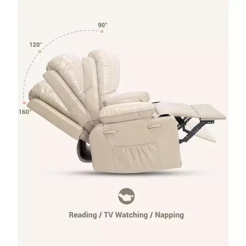 Poltrona Reclinabile Manuale Extra Large in Pelle, Classica con Supporto Lombare e Braccioli, Seduta Home Theater per Soggiorno, Camera da Letto, Cameretta