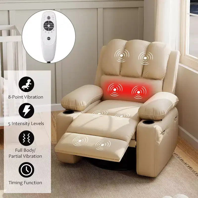 Poltrona Reclinabile Manuale Extra Large in Pelle, Classica con Supporto Lombare e Braccioli, Seduta Home Theater per Soggiorno, Camera da Letto, Cameretta