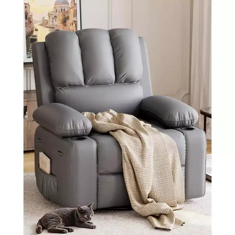 Poltrona Reclinabile Manuale Extra Large in Pelle, Classica con Supporto Lombare e Braccioli, Seduta Home Theater per Soggiorno, Camera da Letto, Cameretta