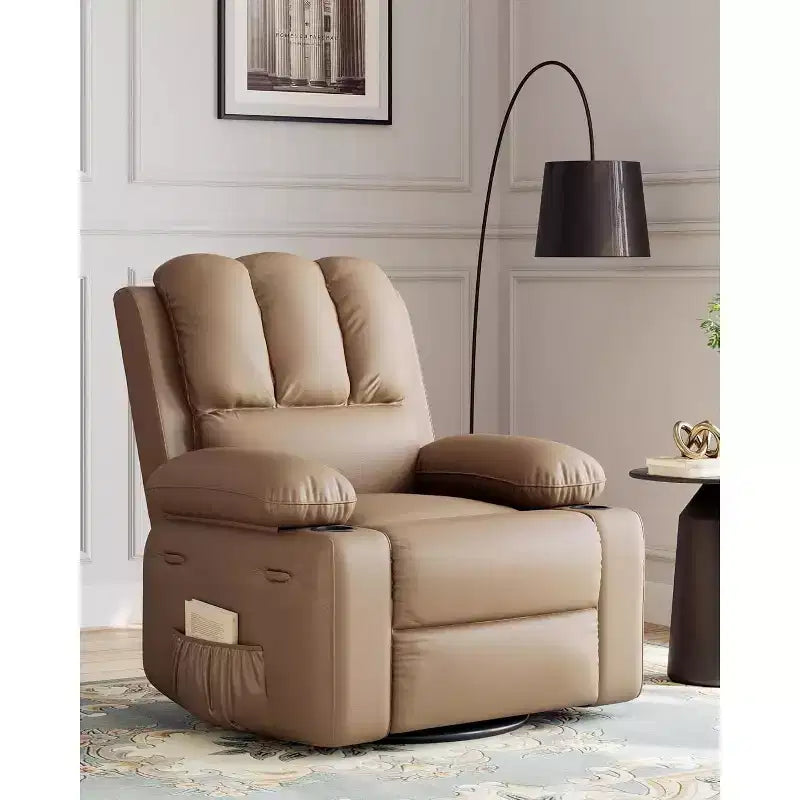 Poltrona Reclinabile Manuale Extra Large in Pelle, Classica con Supporto Lombare e Braccioli, Seduta Home Theater per Soggiorno, Camera da Letto, Cameretta