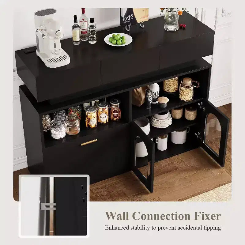 Mobile Bar Caffè, 3 Cassetti, Ripiano Regolabile, per Sala da Pranzo, Soggiorno, Cucina