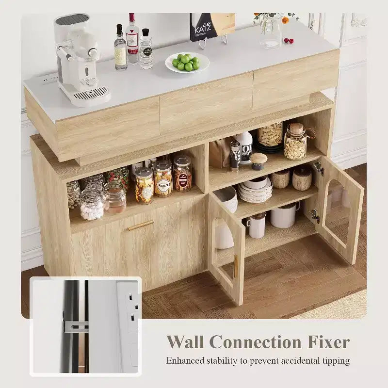 Mobile Bar Caffè, 3 Cassetti, Ripiano Regolabile, per Sala da Pranzo, Soggiorno, Cucina