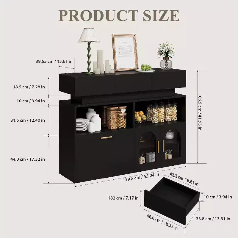 Mobile Bar Caffè, 3 Cassetti, Ripiano Regolabile, per Sala da Pranzo, Soggiorno, Cucina