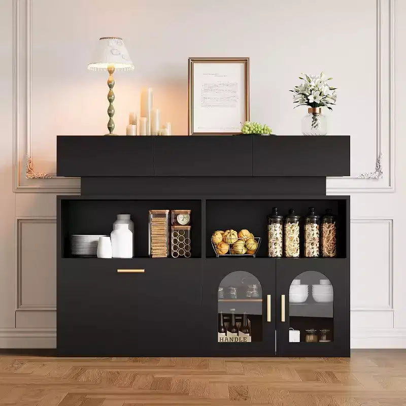 Mobile Bar Caffè, 3 Cassetti, Ripiano Regolabile, per Sala da Pranzo, Soggiorno, Cucina
