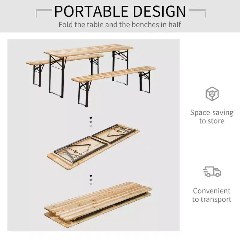 6' Portable Picnic Table and Bench Set, Outdoor Wooden Folding Camping Dining Table for Patio Garden Activities
