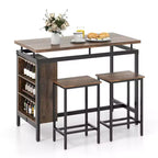 Costway 3-Piece Dining Table Set Bistro Table & 2 Bar Stools w/ 3-Tier Storage Shelf