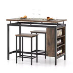 Costway 3-Piece Dining Table Set Bistro Table & 2 Bar Stools w/ 3-Tier Storage Shelf