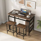 Costway 3-Piece Dining Table Set Bistro Table & 2 Bar Stools w/ 3-Tier Storage Shelf