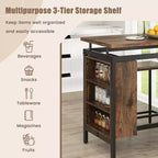 Costway 3-Piece Dining Table Set Bistro Table & 2 Bar Stools w/ 3-Tier Storage Shelf