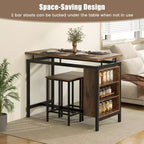 Costway 3-Piece Dining Table Set Bistro Table & 2 Bar Stools w/ 3-Tier Storage Shelf
