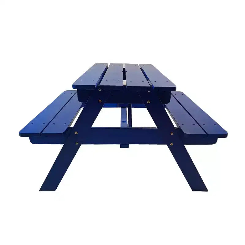 Kids Wooden Picnic Table and Bench Set, Children's Outdoor Dining Table and Chairs, Blue Patio Table for Eating, Drawing, Crafts and Play