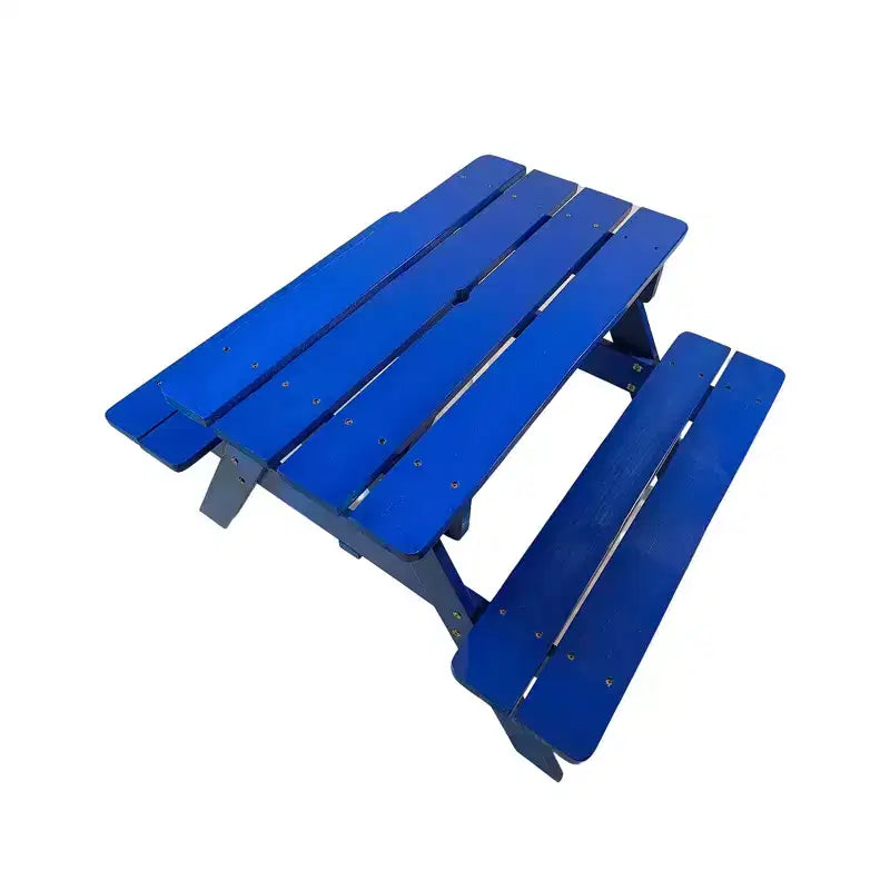 Kids Wooden Picnic Table and Bench Set, Children's Outdoor Dining Table and Chairs, Blue Patio Table for Eating, Drawing, Crafts and Play
