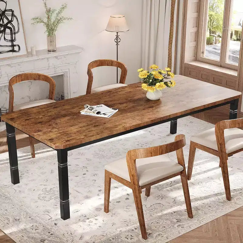 Tavolo da Pranzo Lungo Industriale per 6-8 persone, Tavolo da Cucina Rettangolare in Legno con Robusta Struttura in Metallo, Stile Moderno Fattoria per Sala da Pranzo Cucina