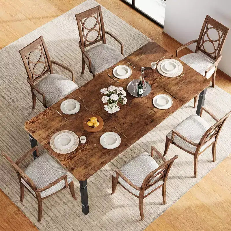 Tavolo da Pranzo Lungo Industriale per 6-8 persone, Tavolo da Cucina Rettangolare in Legno con Robusta Struttura in Metallo, Stile Moderno Fattoria per Sala da Pranzo Cucina