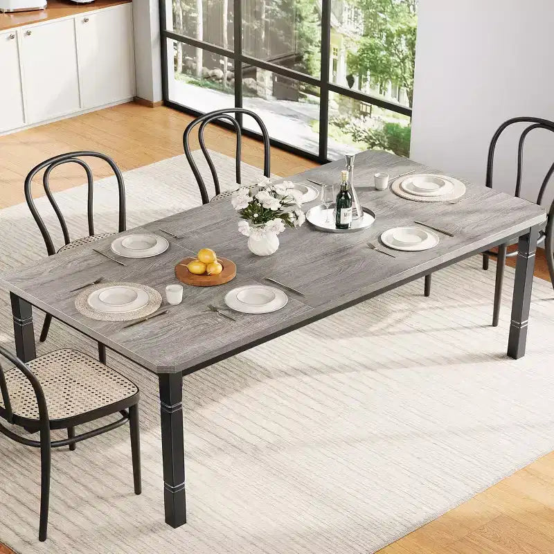 Tavolo da Pranzo Lungo Industriale per 6-8 persone, Tavolo da Cucina Rettangolare in Legno con Robusta Struttura in Metallo, Stile Moderno Fattoria per Sala da Pranzo Cucina