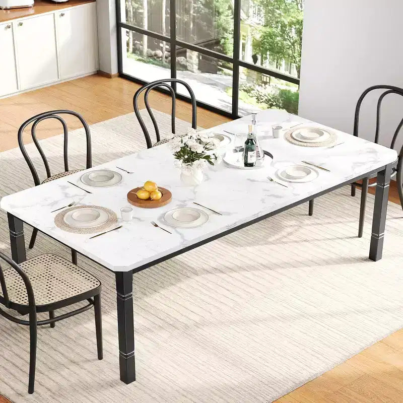 Tavolo da Pranzo Lungo Industriale per 6-8 persone, Tavolo da Cucina Rettangolare in Legno con Robusta Struttura in Metallo, Stile Moderno Fattoria per Sala da Pranzo Cucina