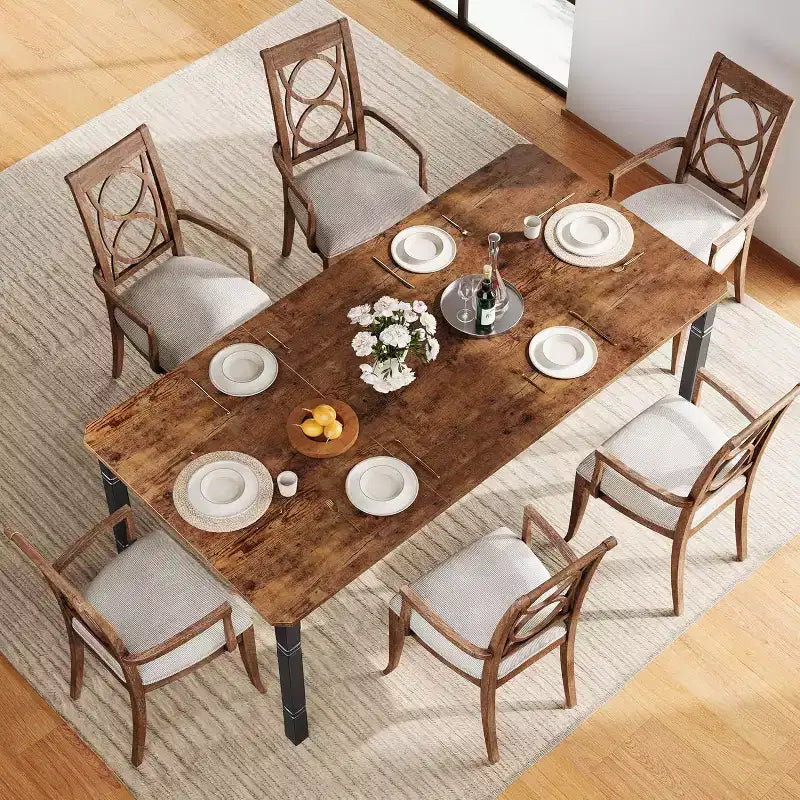 Tavolo da Pranzo Lungo Industriale per 6-8 persone, Tavolo da Cucina Rettangolare in Legno con Robusta Struttura in Metallo, Stile Moderno Fattoria per Sala da Pranzo Cucina