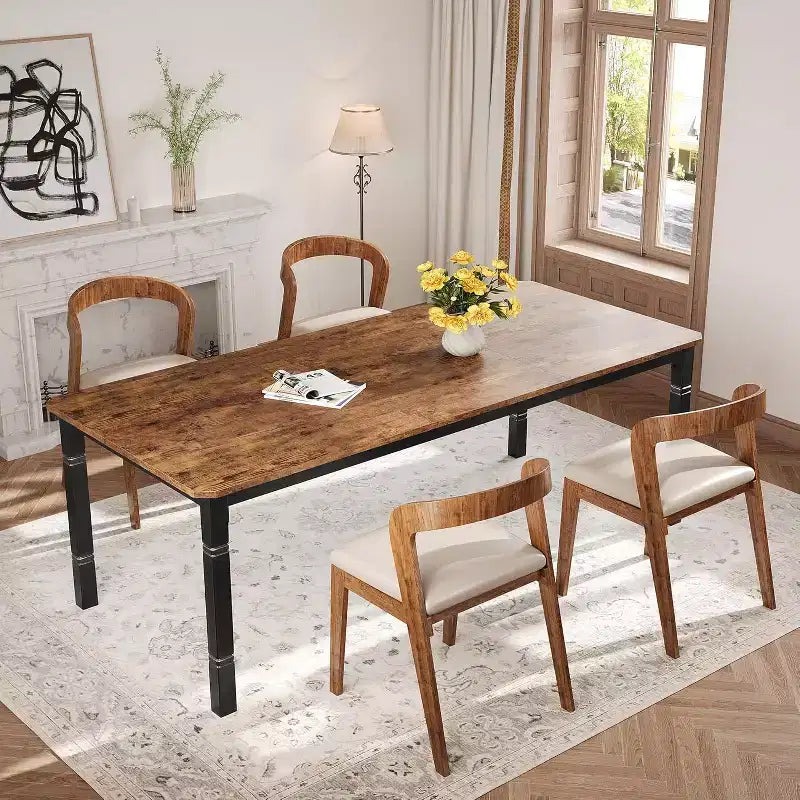 Tavolo da Pranzo Lungo Industriale per 6-8 persone, Tavolo da Cucina Rettangolare in Legno con Robusta Struttura in Metallo, Stile Moderno Fattoria per Sala da Pranzo Cucina