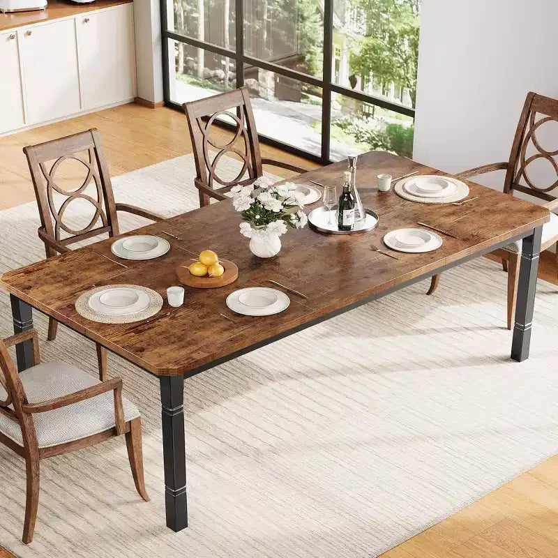 Tavolo da Pranzo Lungo Industriale per 6-8 persone, Tavolo da Cucina Rettangolare in Legno con Robusta Struttura in Metallo, Stile Moderno Fattoria per Sala da Pranzo Cucina