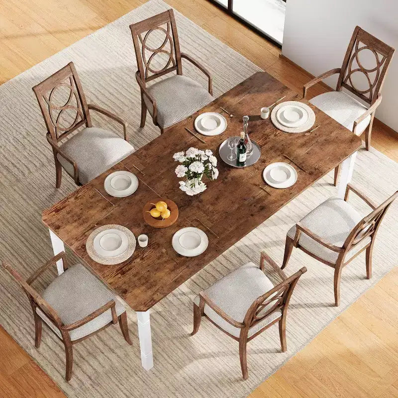Tavolo da Pranzo Lungo Industriale per 6-8 persone, Tavolo da Cucina Rettangolare in Legno con Robusta Struttura in Metallo, Stile Moderno Fattoria per Sala da Pranzo Cucina