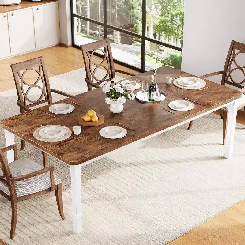 Tavolo da Pranzo Lungo Industriale per 6-8 persone, Tavolo da Cucina Rettangolare in Legno con Robusta Struttura in Metallo, Stile Moderno Fattoria per Sala da Pranzo Cucina