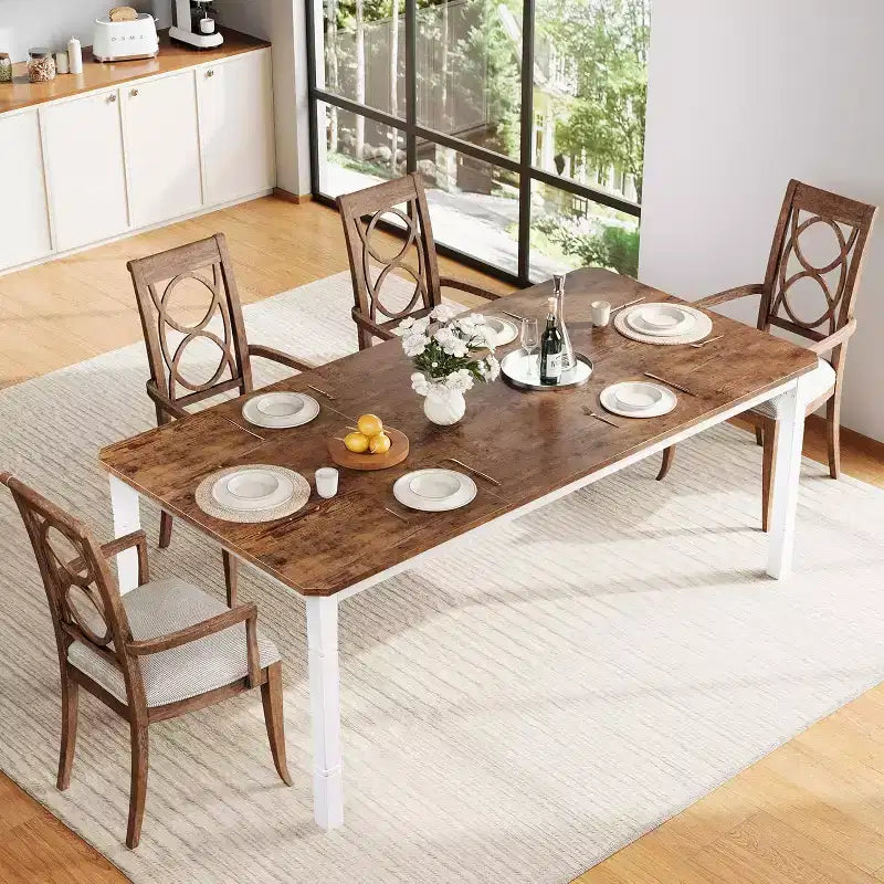 Tavolo da Pranzo Lungo Industriale per 6-8 persone, Tavolo da Cucina Rettangolare in Legno con Robusta Struttura in Metallo, Stile Moderno Fattoria per Sala da Pranzo Cucina