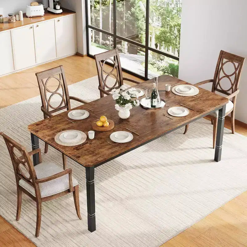 Tavolo da Pranzo Lungo Industriale per 6-8 persone, Tavolo da Cucina Rettangolare in Legno con Robusta Struttura in Metallo, Stile Moderno Fattoria per Sala da Pranzo Cucina