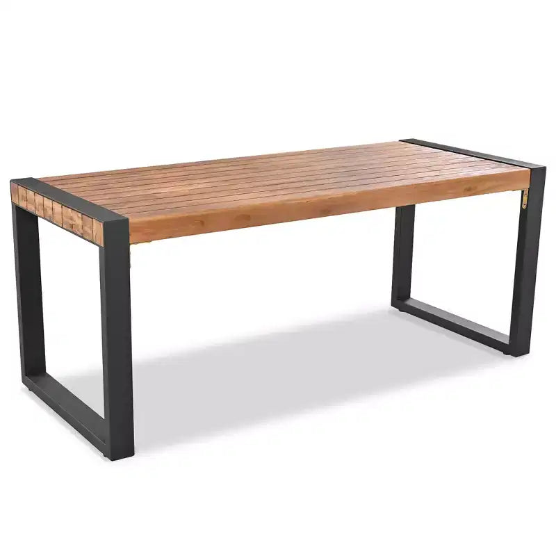 GDFStudio Wesley Patio Acacia Wood and Steel Dining Set with Table and 2 Benches