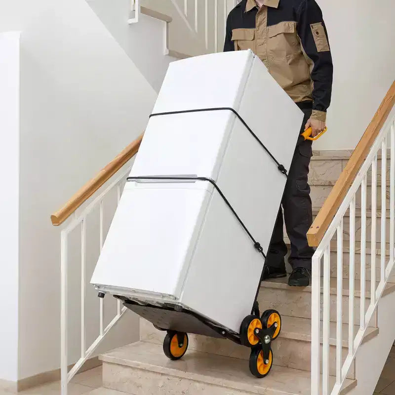 Carrello Saliscale, Capacità di Salita 200 kg, Carrello Pieghevole Rinforzato con Manico Telescopico, Nero+Arancione