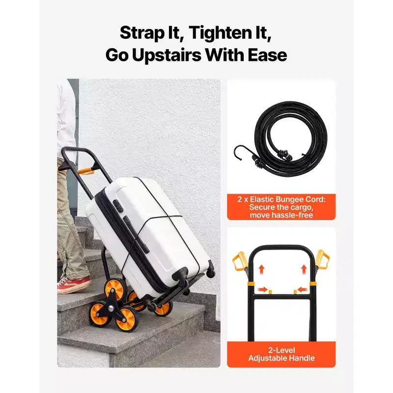 Carrello Saliscale, Capacità di Salita 200 kg, Carrello Pieghevole Rinforzato con Manico Telescopico, Nero+Arancione