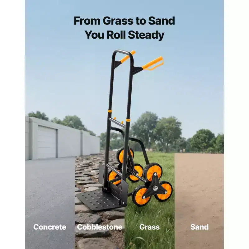 Carrello Saliscale, Capacità di Salita 200 kg, Carrello Pieghevole Rinforzato con Manico Telescopico, Nero+Arancione