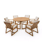 7-Piece Wood Patio Dining Set for 6, Round Table with Umbrella Hole and Cushioned Chairs for Garden or Backyard-Panipeachy