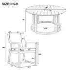 7-Piece Wood Patio Dining Set for 6, Round Table with Umbrella Hole and Cushioned Chairs for Garden or Backyard-Panipeachy