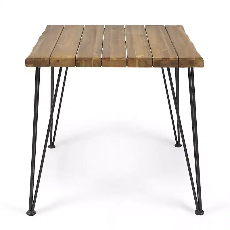 Christopher Knight Home Leif Modern 5 Piece Patio Acacia and Iron Dining Set with Square Table and Slatted Design