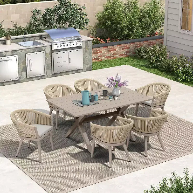 PURPLE LEAF Outdoor Dining Set with Patio Aluminium Dining Table and Wicker Rattan Chairs
