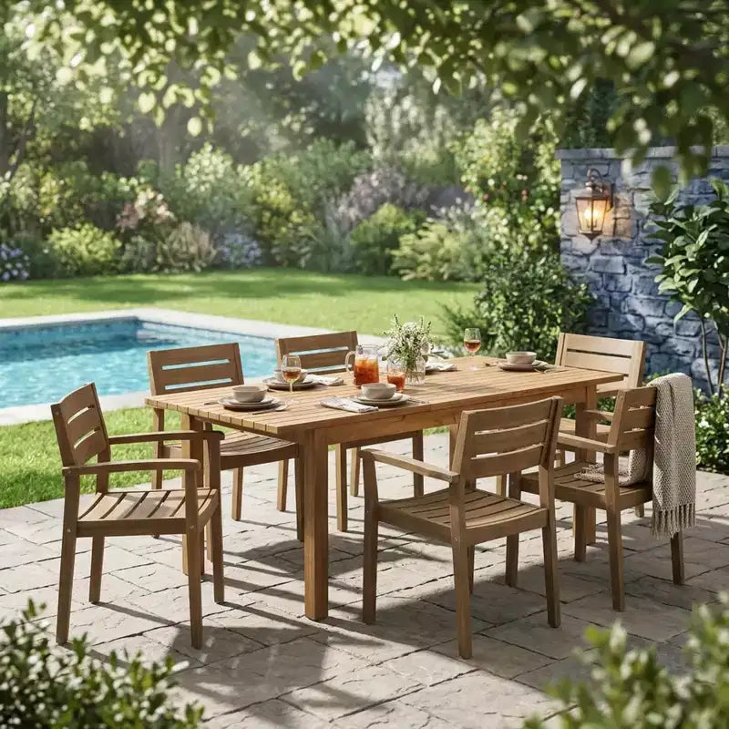 Christopher Knight Home Kasper Ensemble de salle à manger moderne 7 pièces en acacia avec table rectangulaire à lattes extensible