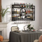 Portabottiglie da parete 39/47", scaffali da bar fluttuanti in metallo con portabicchieri da vino, scaffale industriale per liquori per bar di casa, cucina, sala da pranzo